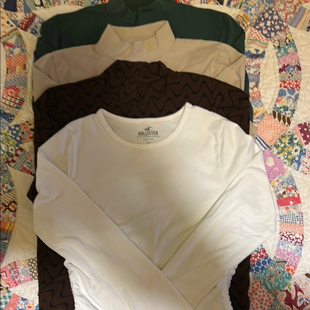 Hollister Long Sleeve Tees - White, Brown, Tan, Green.